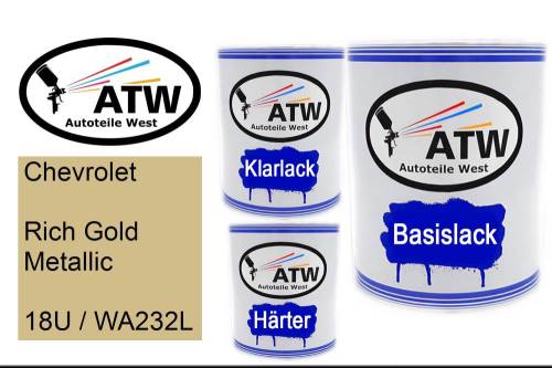Chevrolet, Rich Gold Metallic, 18U / WA232L: 1L Lackdose + 1L Klarlack + 500ml Härter - Set, von ATW Autoteile West.
